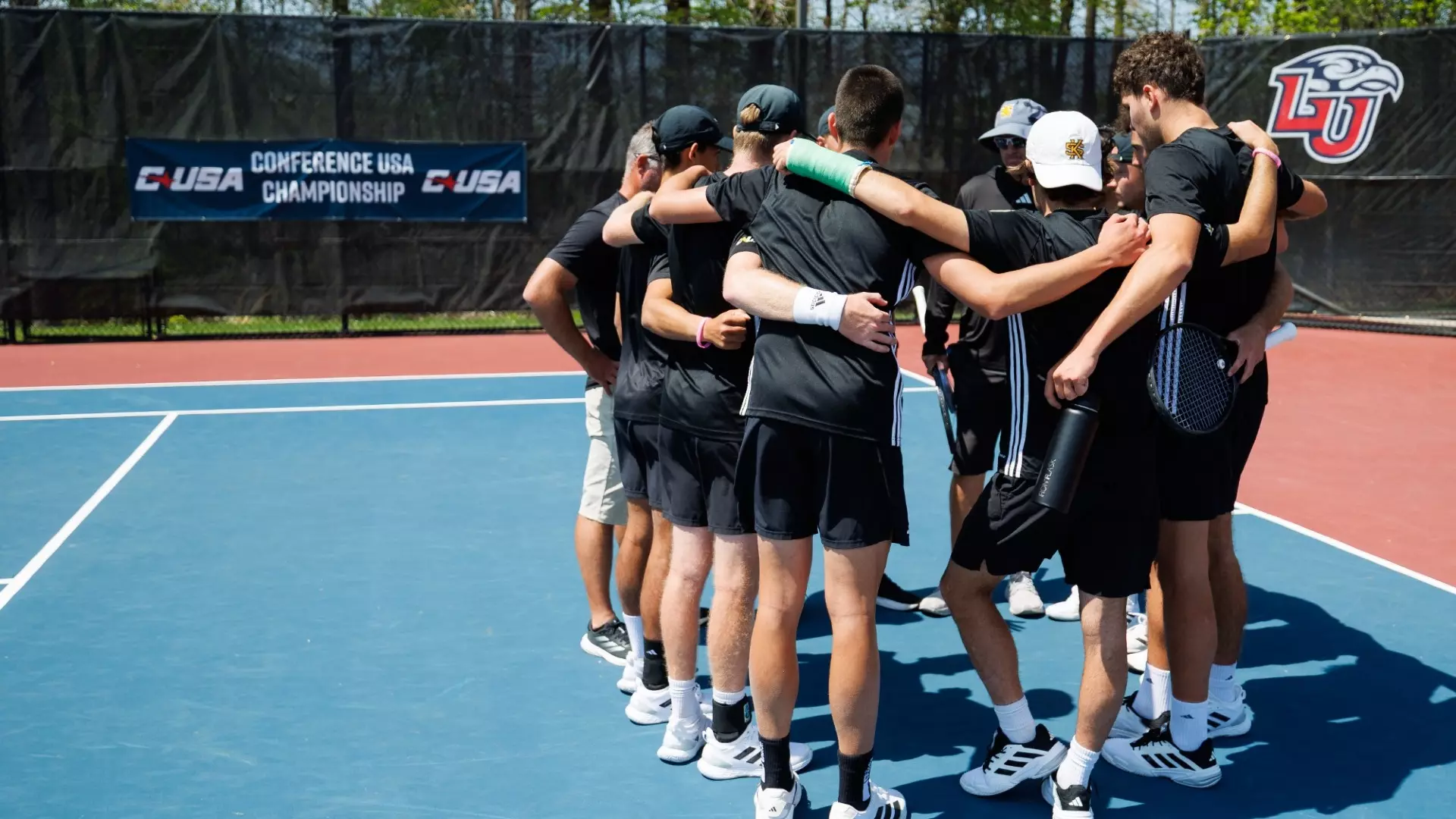 2025 Mens Tennis Team Group Huddle